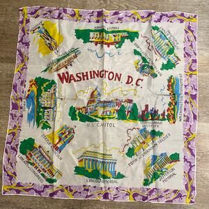1960s Washington DC Souvenir Scarf Landmarks Rayon Silk Japan Hand Rolled